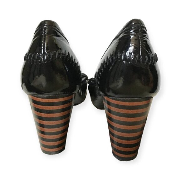 Georgina Goodman black crinkled patent loafer pumps,  38EU with round stripe hee - Picture 5 of 12